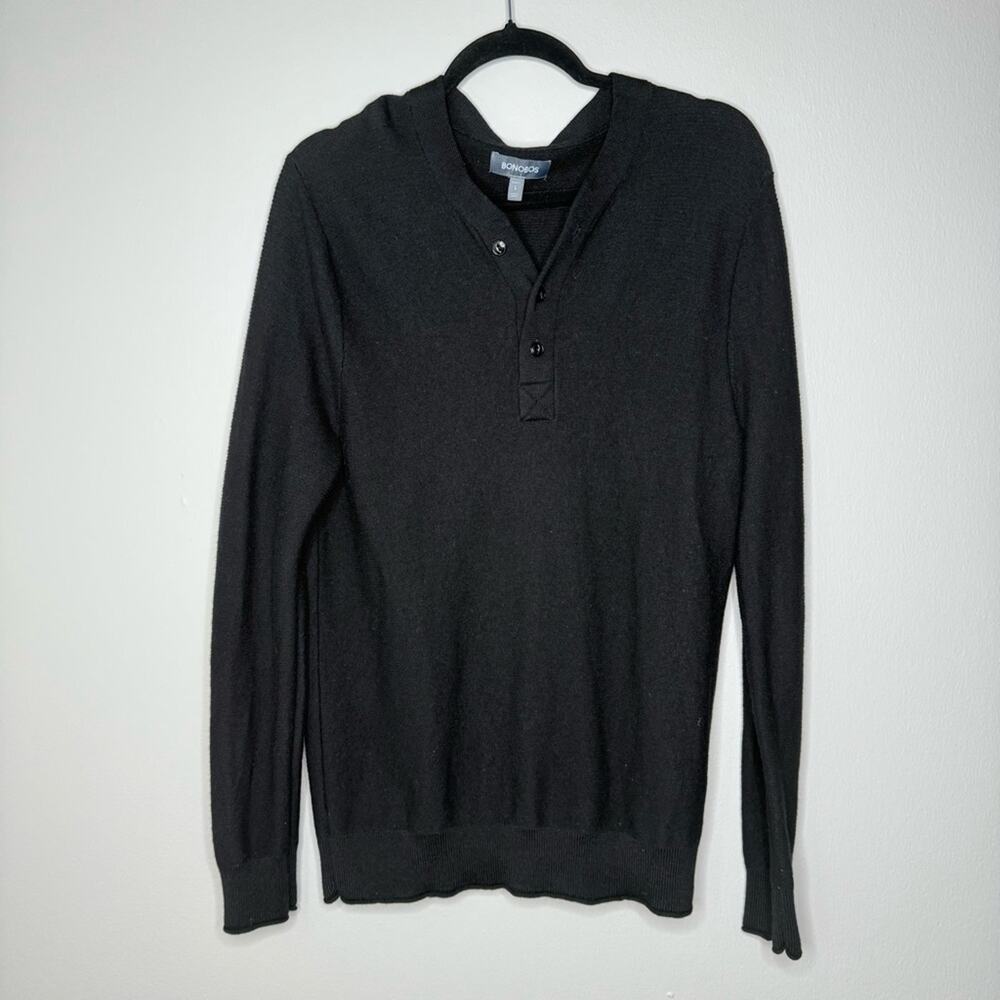 Bonobos Men’s 100% Extra Fine Merino Wool Henley Sweater Black Size L